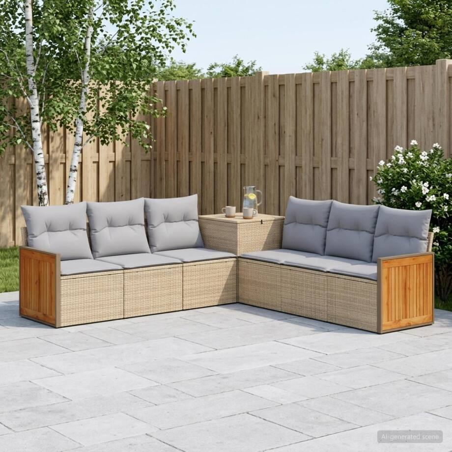 vidaXL Bankstel 7 pcs Beige en Licht Grijs Poly Rattan en Staal vidaXL Bankstel 7 pcs Beige en Licht Grijs Poly Rattan en Staal afbeelding 1
