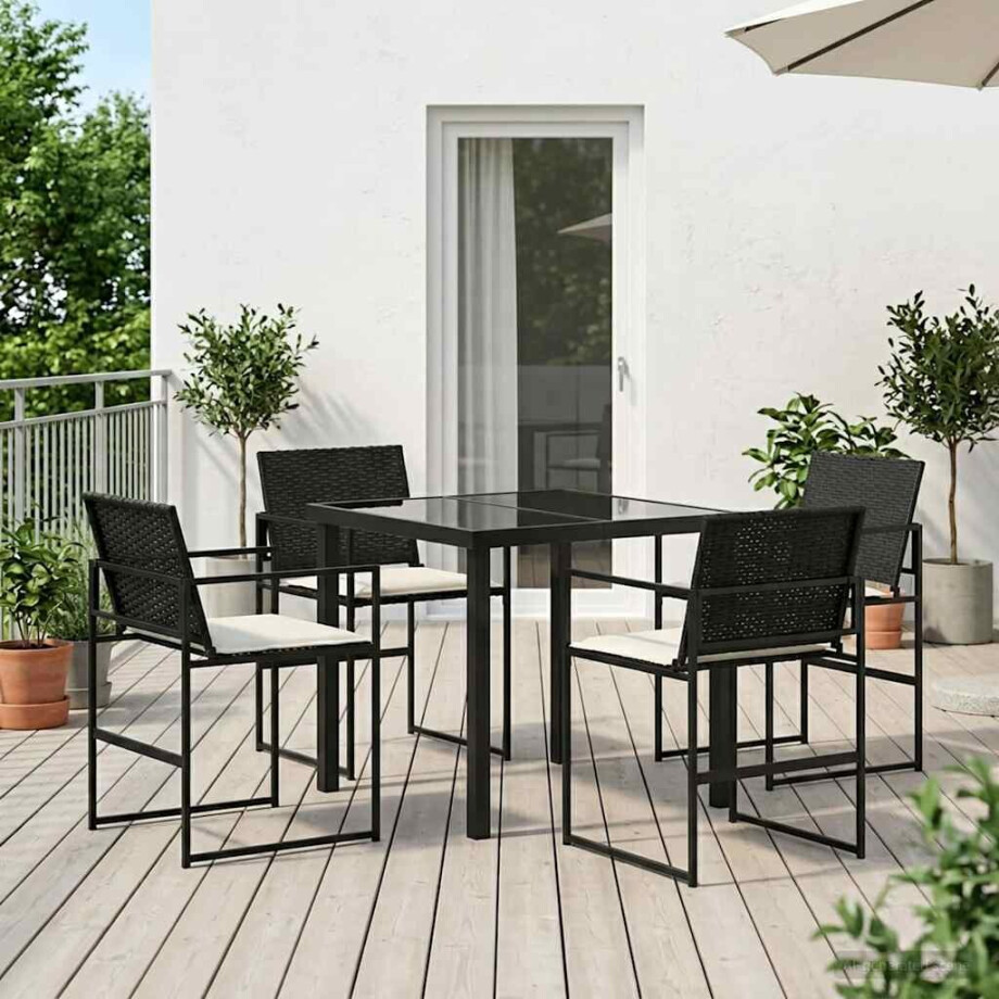 vidaXL Tuin eettafelset met kussen 5 pcs Zwart en Crème poly rattan afbeelding 1