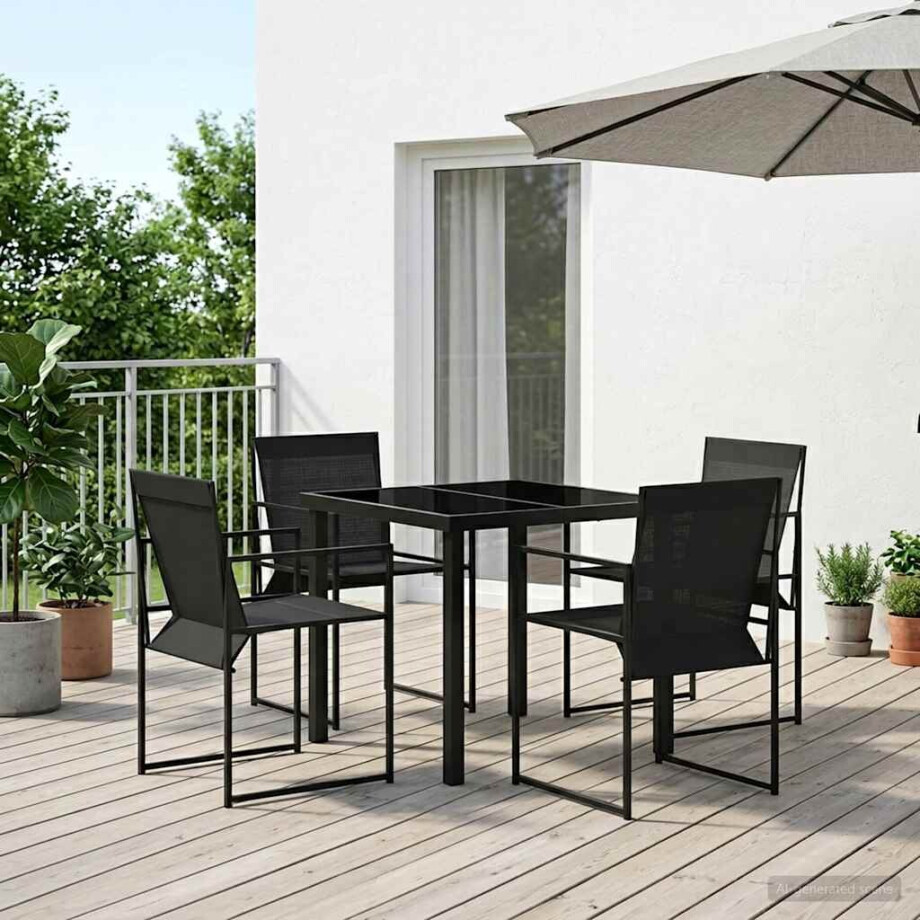 vidaXL Tuin eettafelset 5 pcs Zwart Textilene en staal afbeelding 1