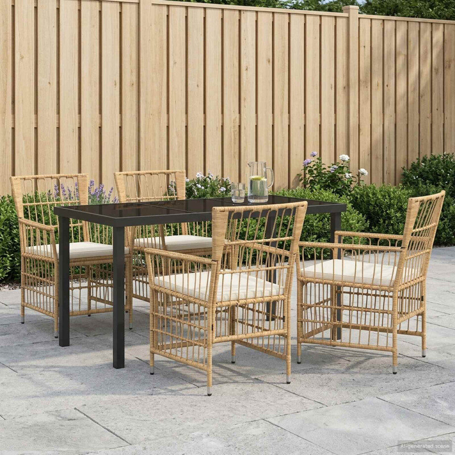 vidaXL Buiten eettafelset 5 st Naturel poly rattan afbeelding 1