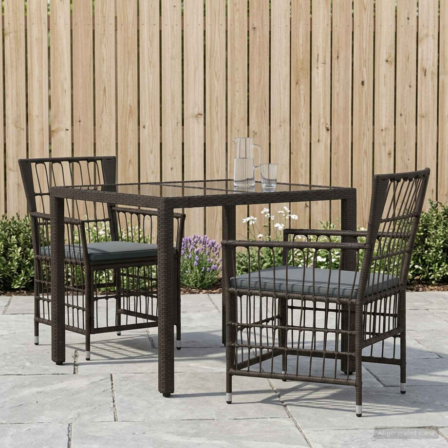 vidaXL Buiten eettafelset 3 st Zwart poly rattan vidaXL Buiten eettafelset 3 st Zwart poly rattan afbeelding 1