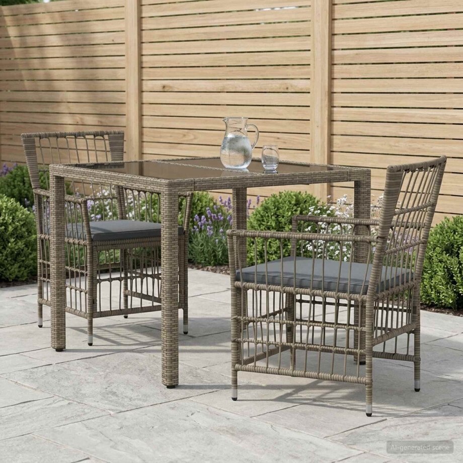 vidaXL Buiten eettafelset 3 st Grijs poly rattan vidaXL Buiten eettafelset 3 st Grijs poly rattan afbeelding 1