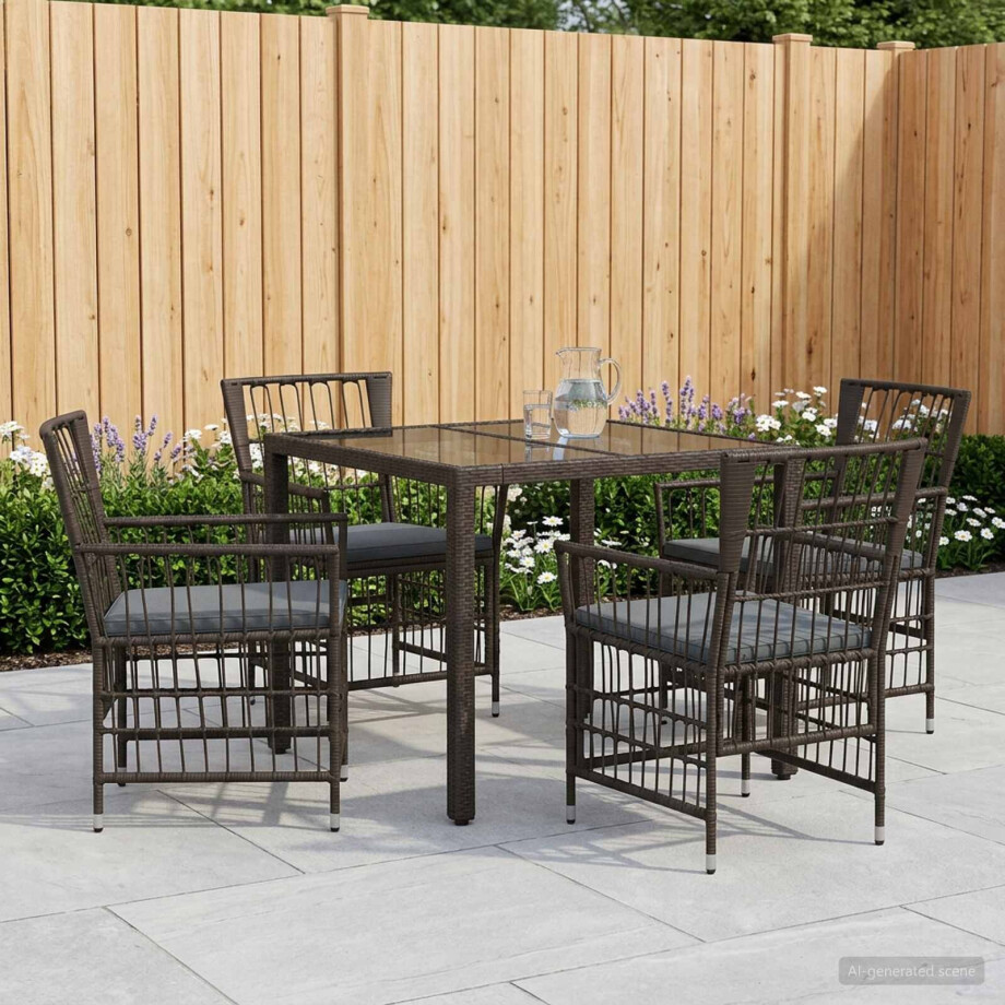 vidaXL Buiten eettafelset 5 st Zwart poly rattan vidaXL Buiten eettafelset 5 st Zwart poly rattan afbeelding 1