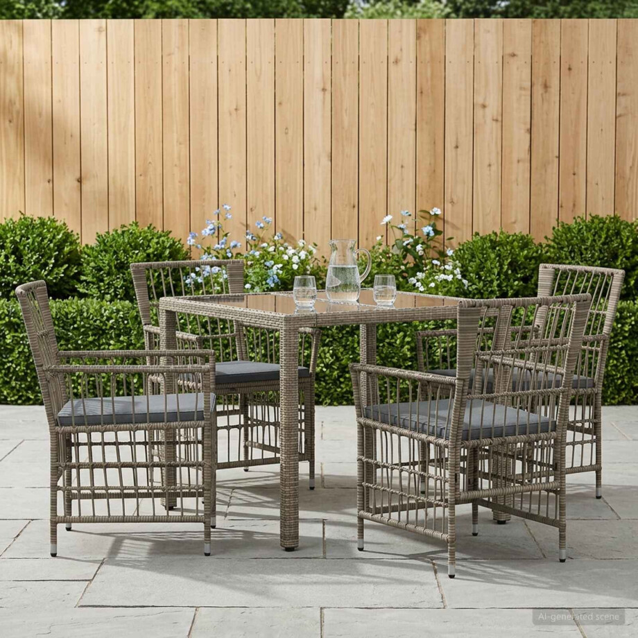 vidaXL Buiten eettafelset 5 st Grijs poly rattan vidaXL Buiten eettafelset 5 st Grijs poly rattan afbeelding 1