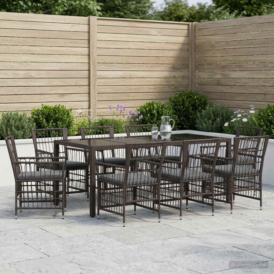 vidaXL Buiten eettafelset 9 st Zwart poly rattan vidaXL Buiten eettafelset 9 st Zwart poly rattan afbeelding 1