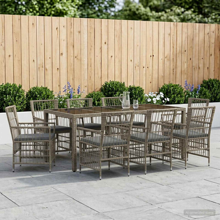 vidaXL Buiten eettafelset 9 st Grijs poly rattan vidaXL Buiten eettafelset 9 st Grijs poly rattan afbeelding 1