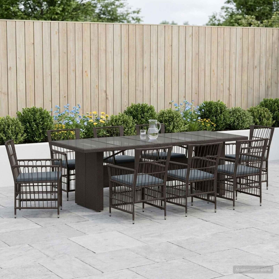 vidaXL Buiten eettafelset 9 st Zwart poly rattan vidaXL Buiten eettafelset 9 st Zwart poly rattan afbeelding 1