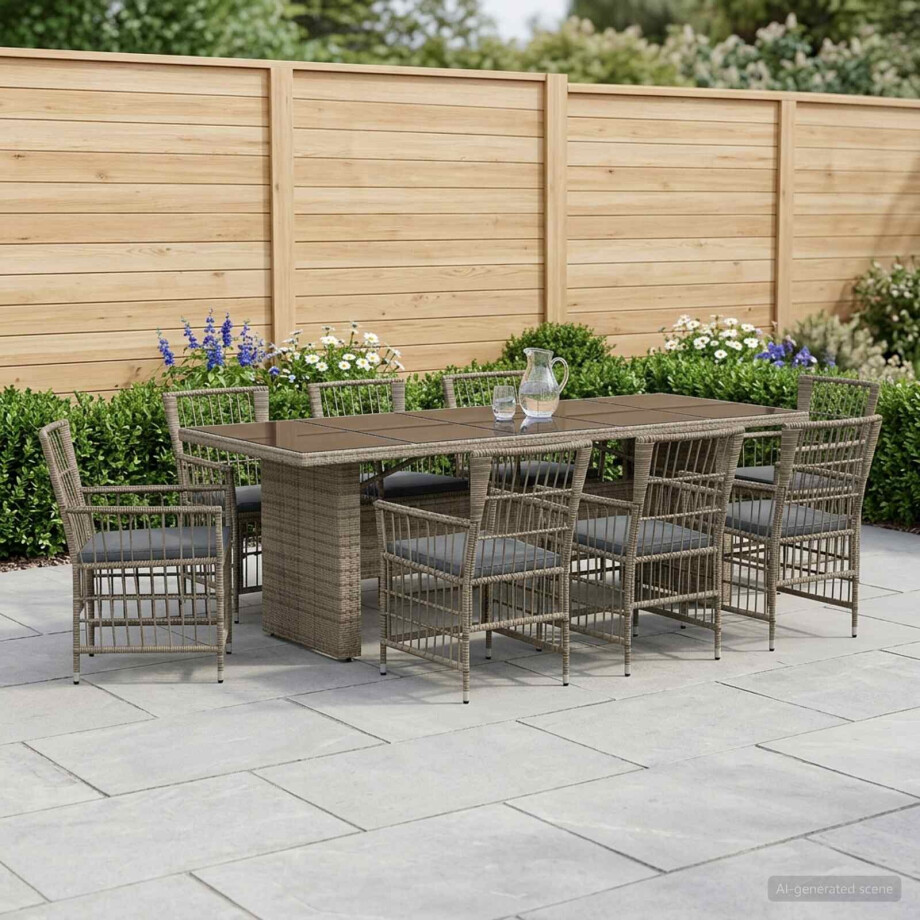 vidaXL Buiten eettafelset 9 st Grijs poly rattan vidaXL Buiten eettafelset 9 st Grijs poly rattan afbeelding 1
