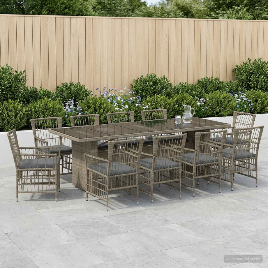 vidaXL Buiten eettafelset 11 st Grijs poly rattan vidaXL Buiten eettafelset 11 st Grijs poly rattan afbeelding 1