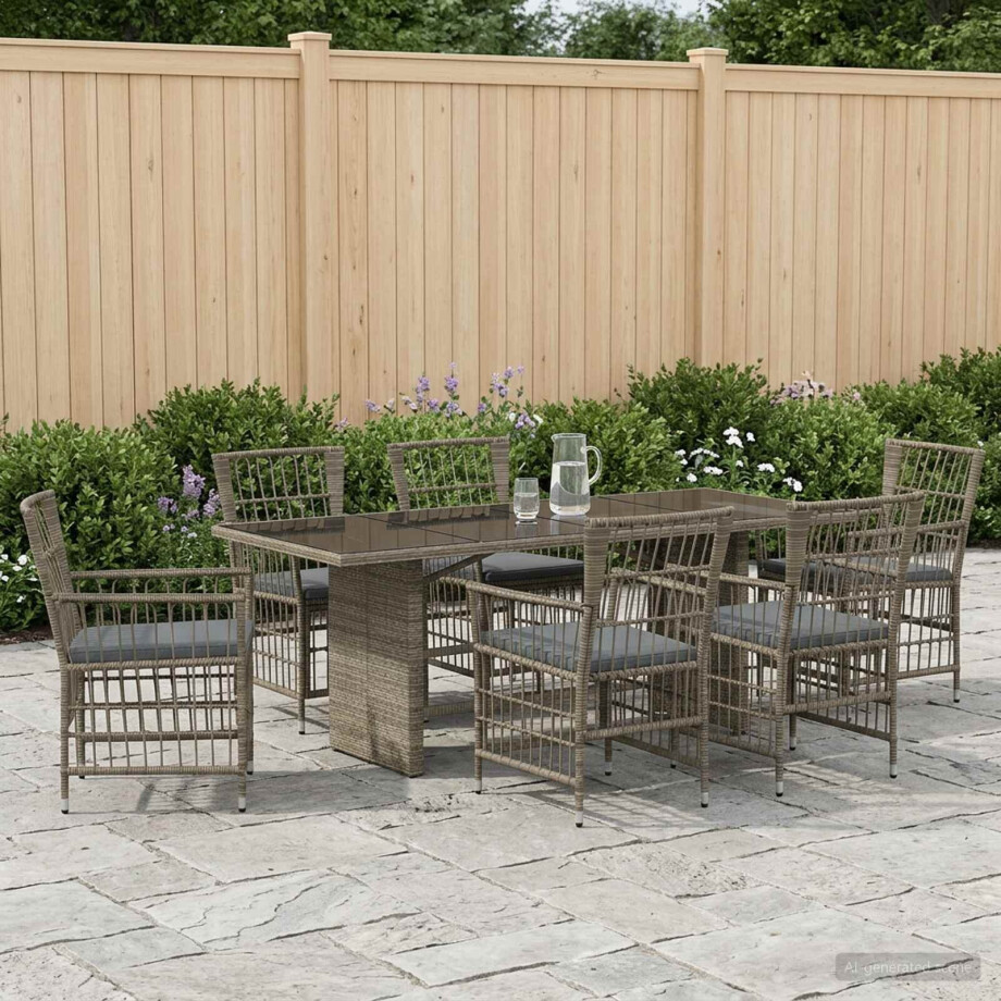 vidaXL Buiten eettafelset 7 st Grijs poly rattan vidaXL Buiten eettafelset 7 st Grijs poly rattan afbeelding 1