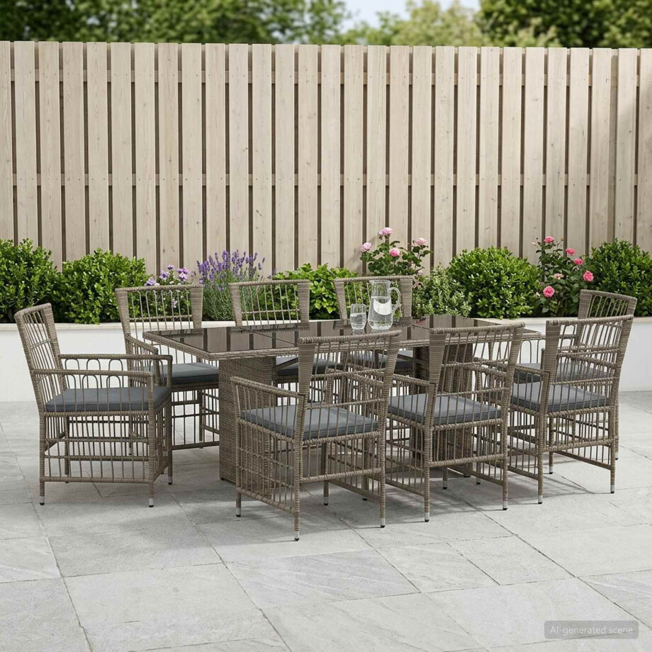 vidaXL Buiten eettafelset 9 st Grijs poly rattan vidaXL Buiten eettafelset 9 st Grijs poly rattan afbeelding 1