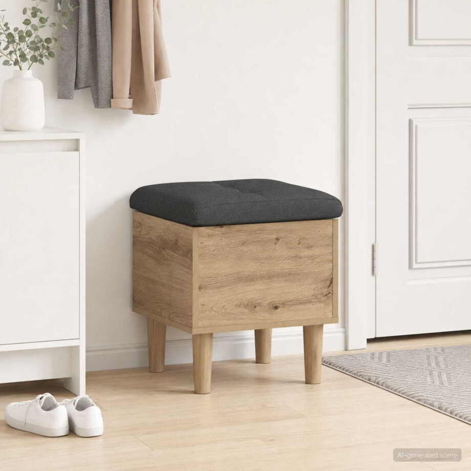 vidaXL Opbergbank met kussen Artisanaal eiken 42 x 42 x 46 cm vidaXL Opbergbank met kussen Artisanaal eiken 42 x 42 x 46 cm afbeelding 1