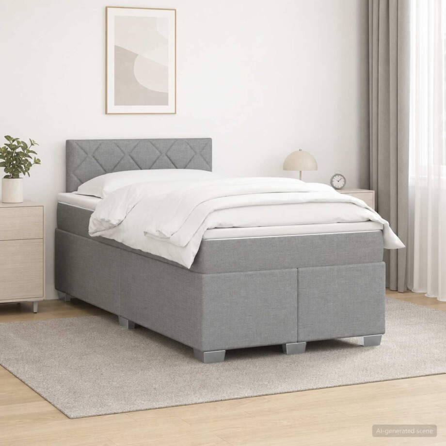 vidaXL Boxspringbed met matras Lichtgrijs 120 x 190 cm Stof vidaXL Boxspringbed met matras Lichtgrijs 120 x 190 cm Stof afbeelding 1