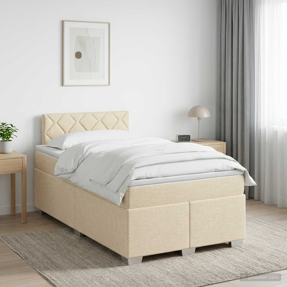 vidaXL Boxspringbed met matras Crèmekleurig 120 x 190 cm Stof afbeelding 1