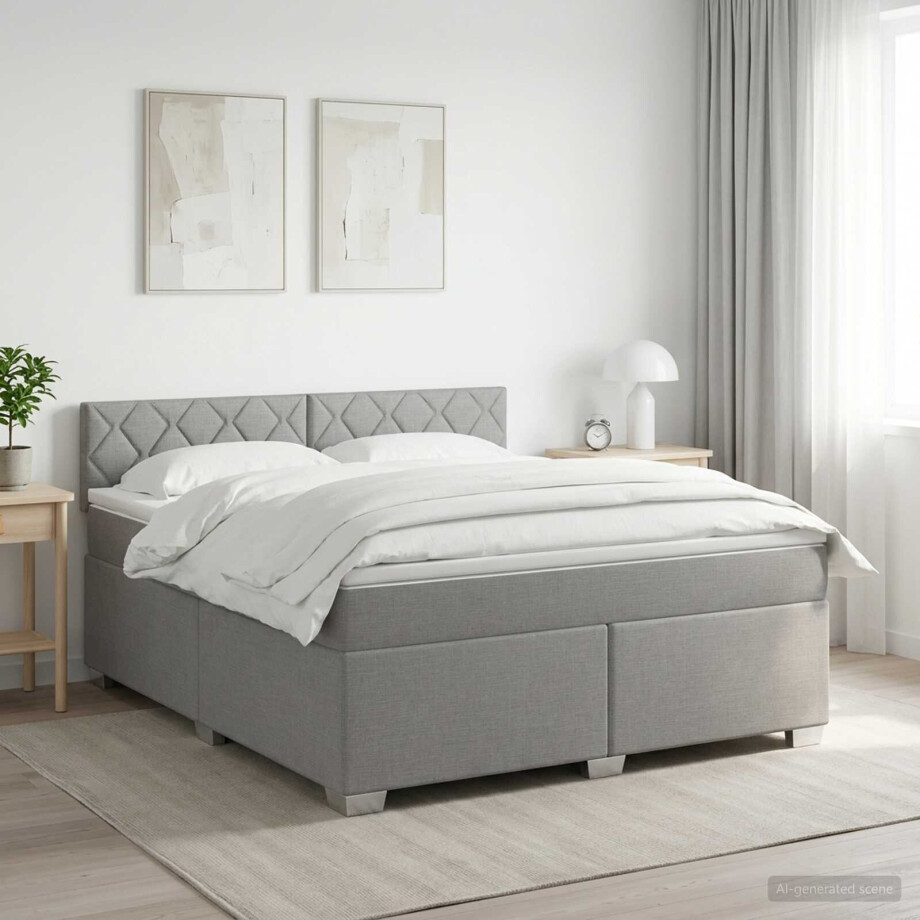 vidaXL Boxspringbed met matras Lichtgrijs 140 x 200 cm Stof afbeelding 1