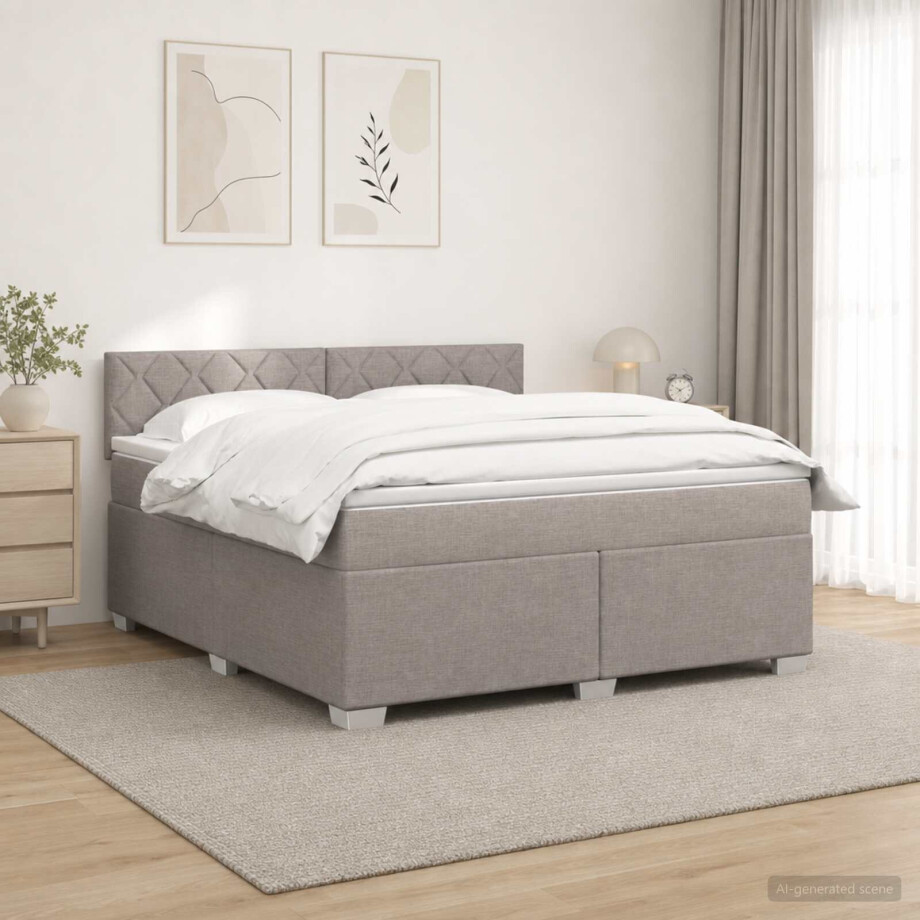 vidaXL Boxspringbed met matras met hoofdeinde Taupe 160 x 200 cm Stof afbeelding 1