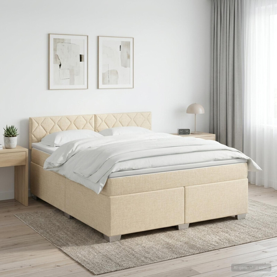 vidaXL Boxspringbed met matras Crèmekleurig 180 x 200 cm Stof afbeelding 1