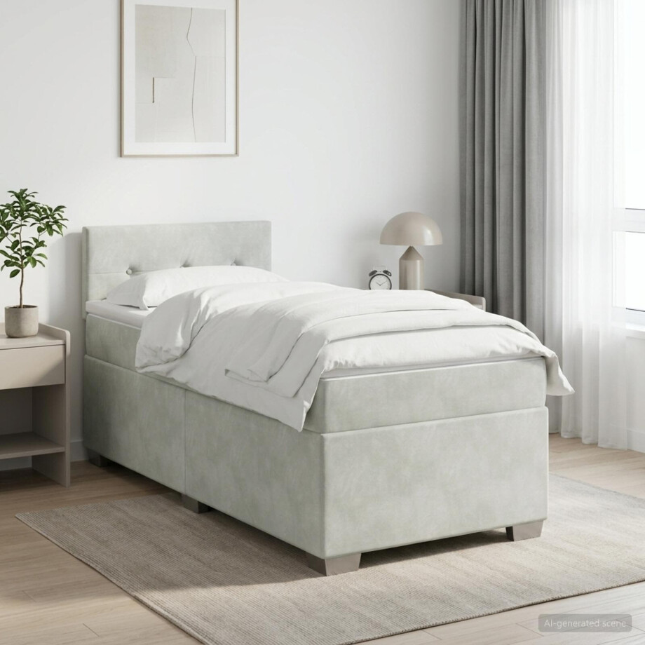 vidaXL Boxspringbed met matras Lichtgrijs 80 x 200 cm Fluweel vidaXL Boxspringbed met matras Lichtgrijs 80 x 200 cm Fluweel afbeelding 1