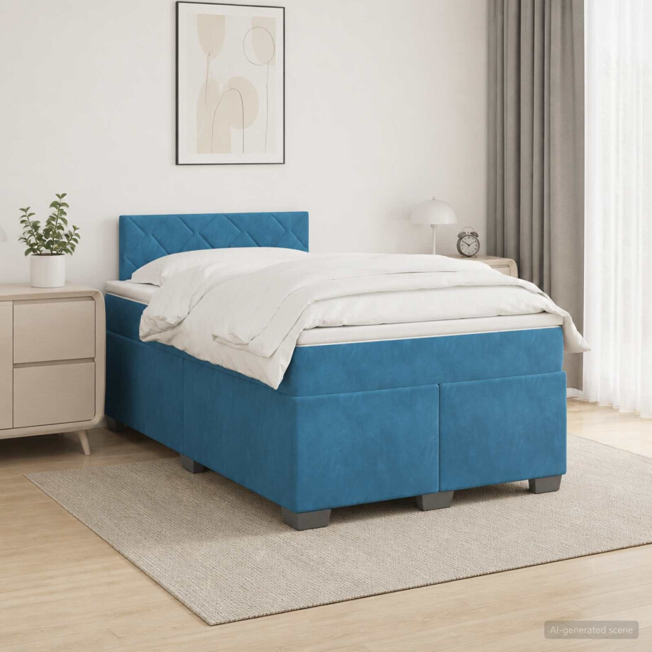 vidaXL Boxspringbed met matras Blauw 120 x 190 cm Fluweel afbeelding 1