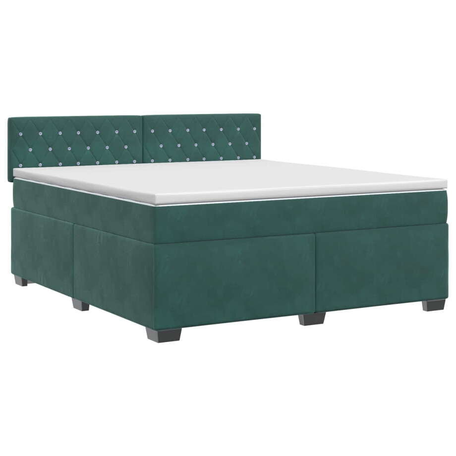 vidaXL Boxspringbed met matras Donkergroen 140 x 200 cm Fluweel vidaXL Boxspringbed met matras Donkergroen 140 x 200 cm Fluweel afbeelding 1