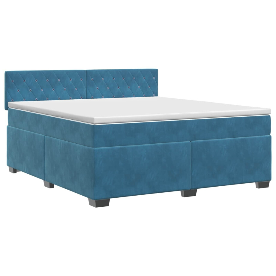 vidaXL Boxspringbed met matras Donkerblauw 140 x 200 cm Fluweel afbeelding 1