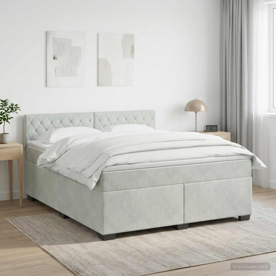 vidaXL Boxspringbed met matras Lichtgrijs 180 x 200 cm Fluweel vidaXL Boxspringbed met matras Lichtgrijs 180 x 200 cm Fluweel afbeelding 1