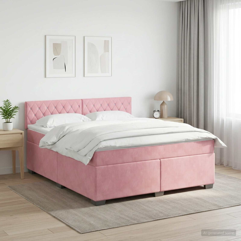 vidaXL Boxspringbed met matras Roze 140 x 200 cm Fluweel vidaXL Boxspringbed met matras Roze 140 x 200 cm Fluweel afbeelding 1