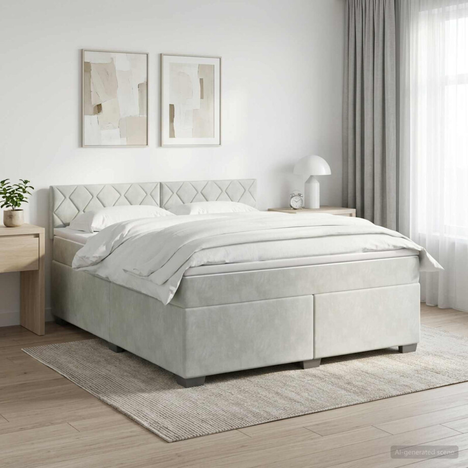 vidaXL Boxspringbed met matras Lichtgrijs 180 x 200 cm Fluweel vidaXL Boxspringbed met matras Lichtgrijs 180 x 200 cm Fluweel afbeelding 1