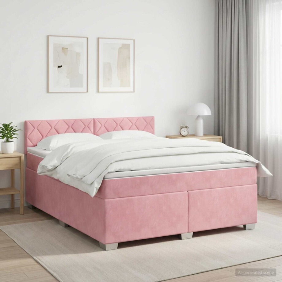 vidaXL Boxspringbed met matras Roze 140 x 200 cm Fluweel vidaXL Boxspringbed met matras Roze 140 x 200 cm Fluweel afbeelding 1