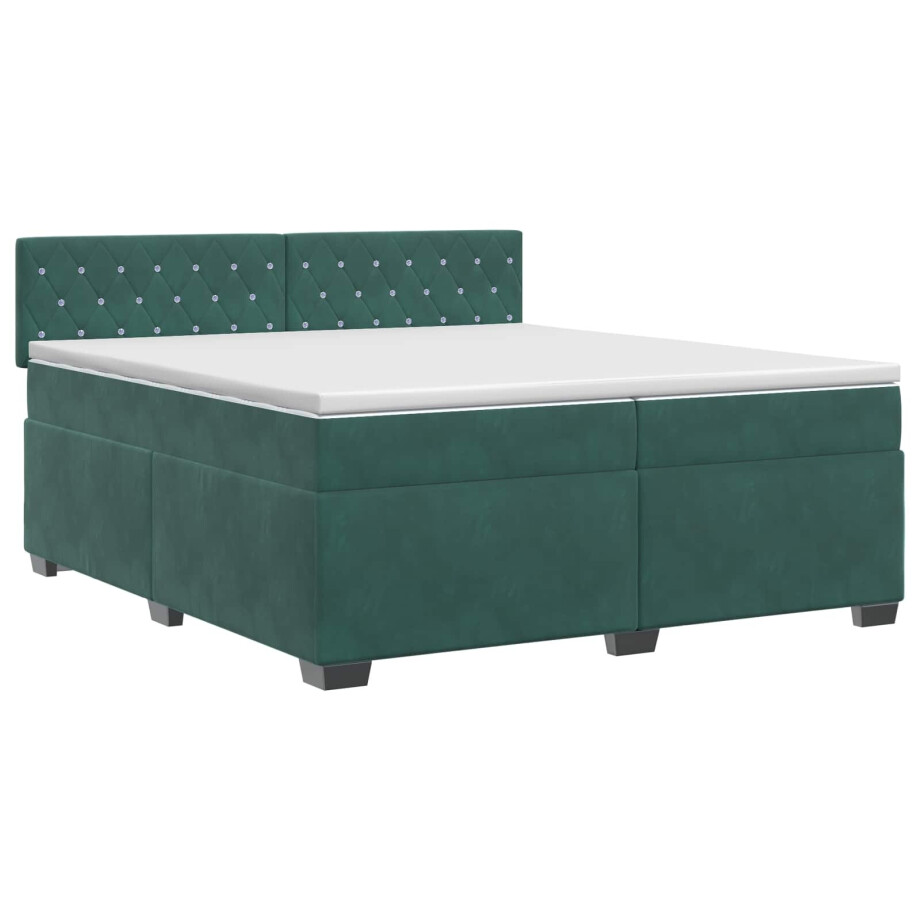vidaXL Boxspringbed met matras Donkergroen 200 x 200 cm Fluweel afbeelding 1