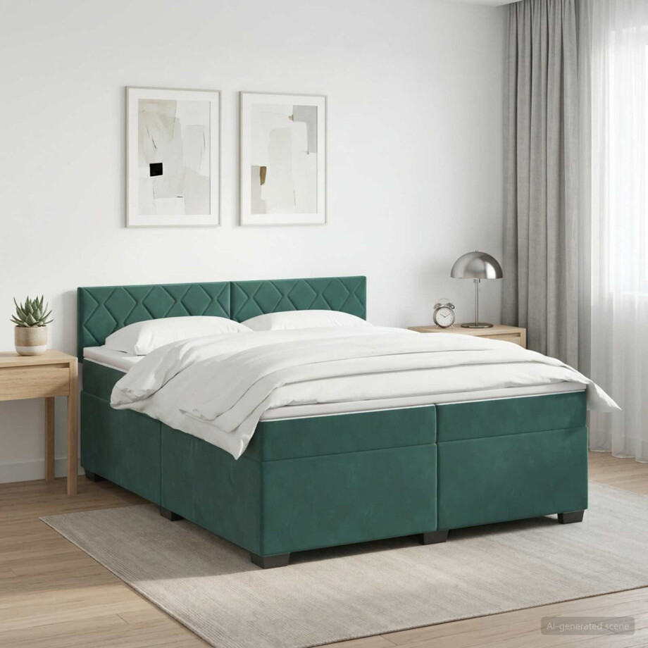 vidaXL Boxspringbed met matras Donkergroen 200 x 200 cm Fluweel vidaXL Boxspringbed met matras Donkergroen 200 x 200 cm Fluweel afbeelding 1