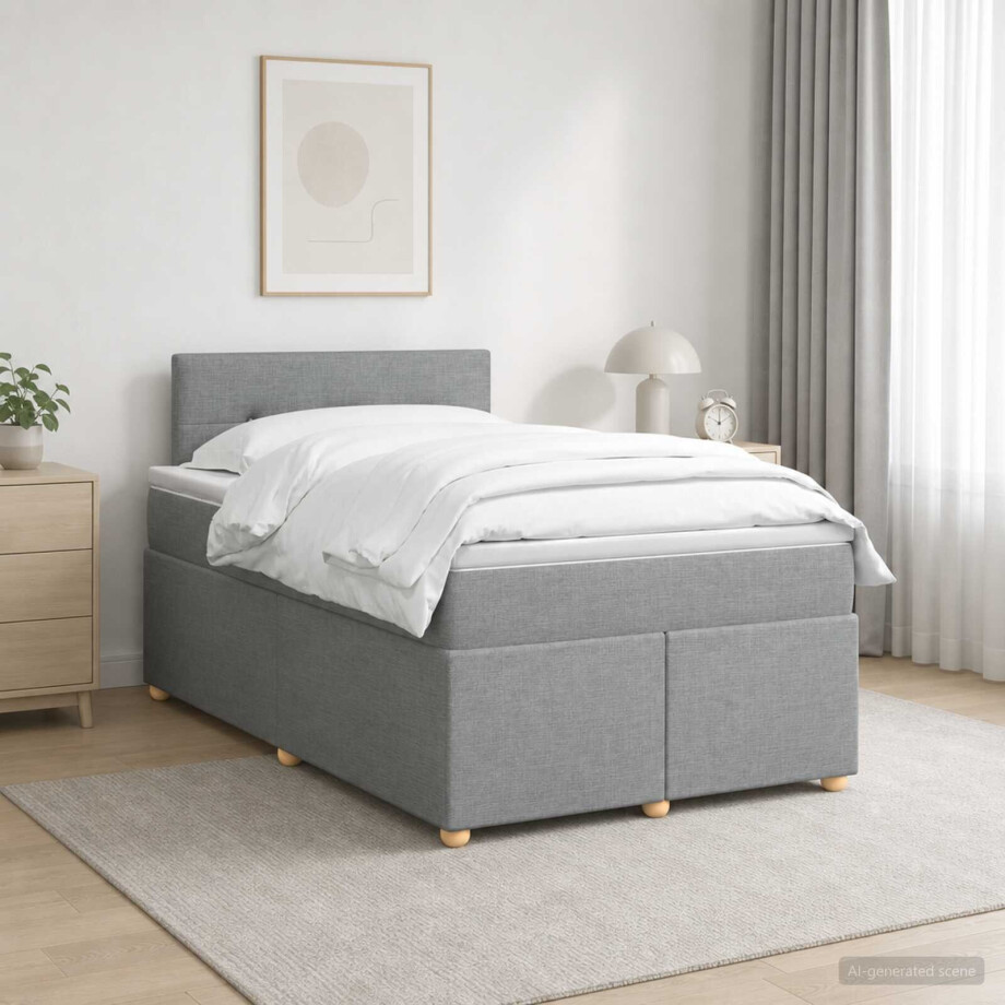 vidaXL Boxspringbed met matras Lichtgrijs 120 x 200 cm Stof afbeelding 1