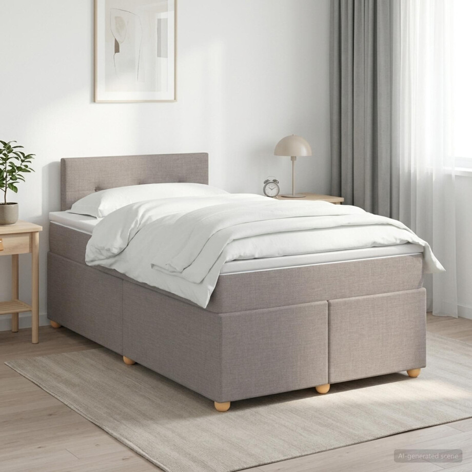vidaXL Boxspringbed met matras met hoofdeinde Taupe 120 x 200 cm Stof afbeelding 1