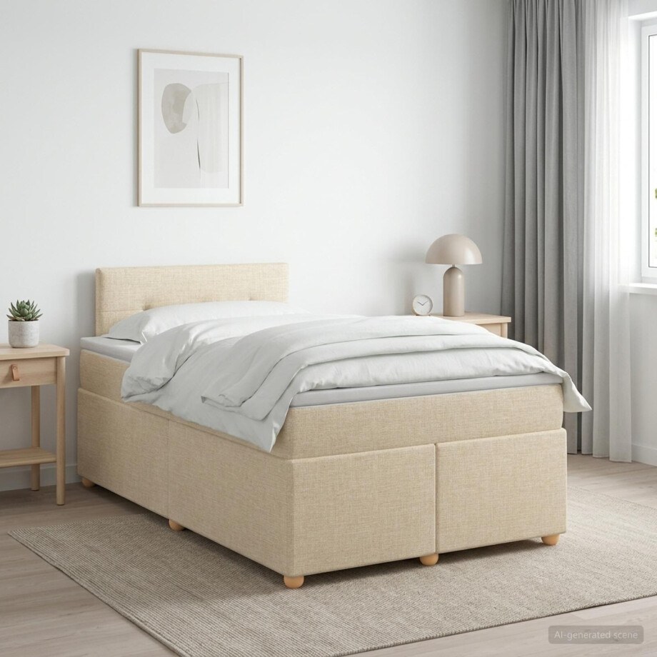 vidaXL Boxspringbed met matras Crèmekleurig 120 x 190 cm Stof vidaXL Boxspringbed met matras Crèmekleurig 120 x 190 cm Stof afbeelding 1