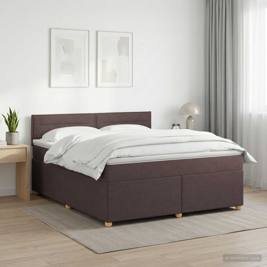 vidaXL Boxspringbed met matras Donkerbruin 140 x 200 cm Stof vidaXL Boxspringbed met matras Donkerbruin 140 x 200 cm Stof afbeelding 1
