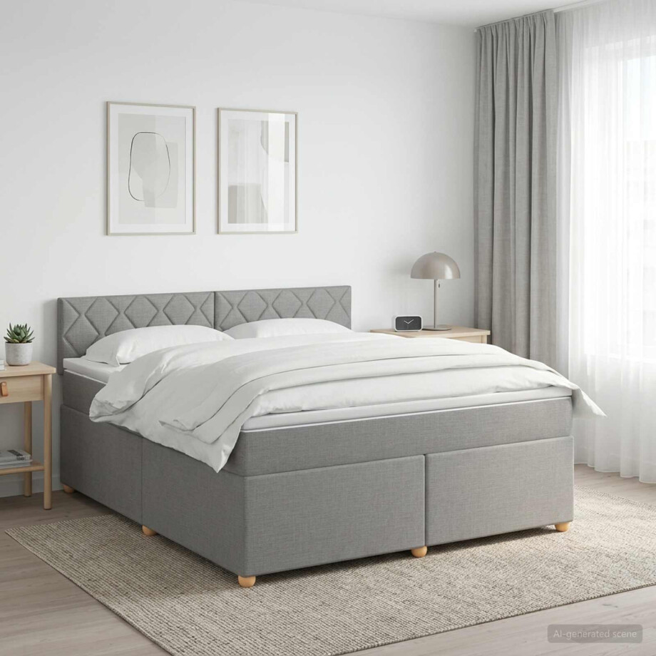 vidaXL Boxspringbed met matras Lichtgrijs 180 x 200 cm Stof afbeelding 1