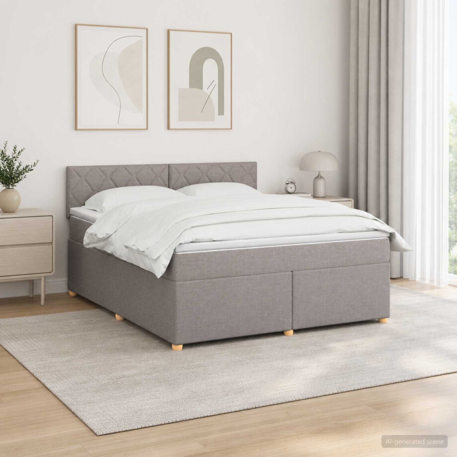 vidaXL Boxspringbed met matras met hoofdeinde Taupe 160 x 200 cm Stof afbeelding 1