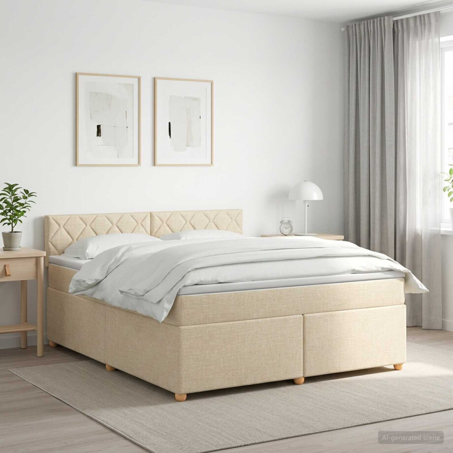 vidaXL Boxspringbed met matras Crèmekleurig 180 x 200 cm Stof afbeelding 1