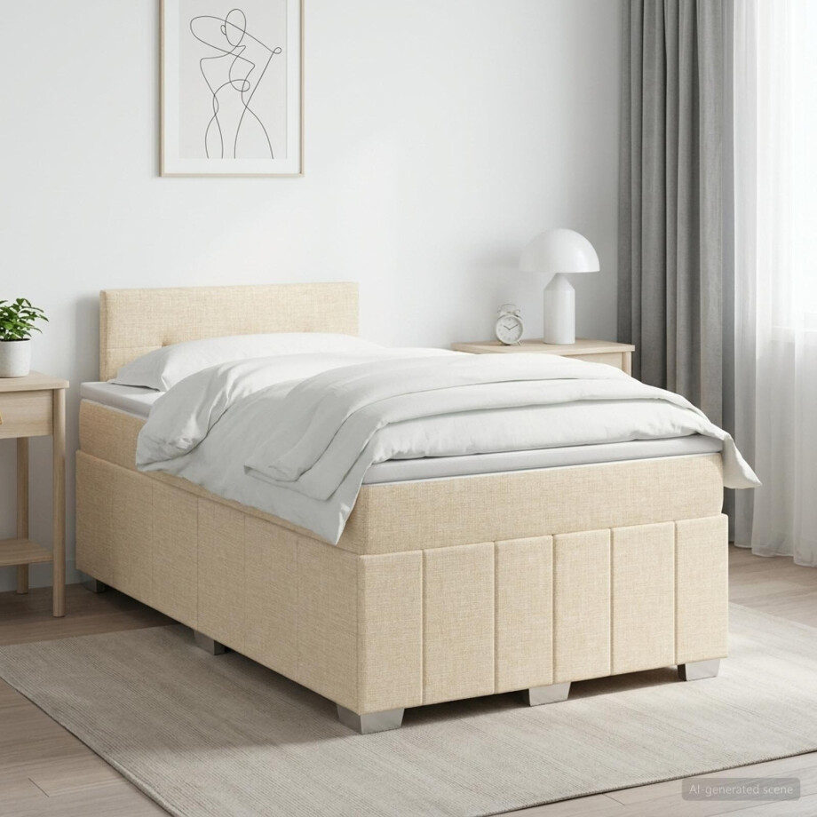 vidaXL Boxspringbed met matras Crèmekleurig 120 x 200 cm Stof afbeelding 1