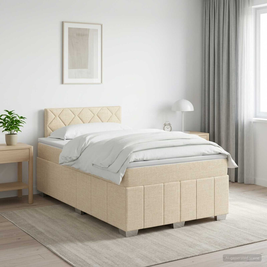 vidaXL Boxspringbed met matras Crèmekleurig 120 x 200 cm Stof vidaXL Boxspringbed met matras Crèmekleurig 120 x 200 cm Stof afbeelding 1