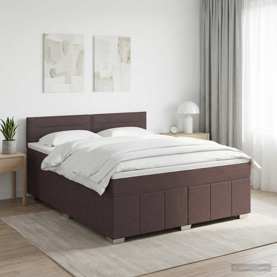 vidaXL Boxspringbed met matras Donkerbruin 140 x 200 cm Stof vidaXL Boxspringbed met matras Donkerbruin 140 x 200 cm Stof afbeelding 1