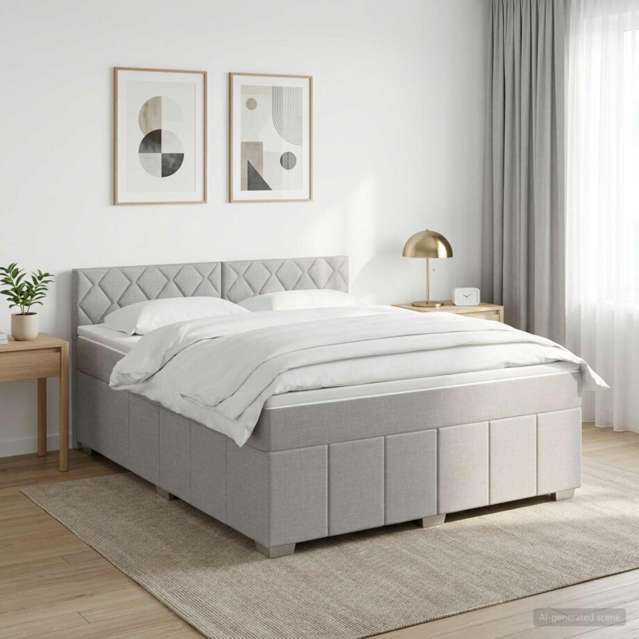 vidaXL Boxspringbed met matras Lichtgrijs 180 x 200 cm Stof afbeelding 1