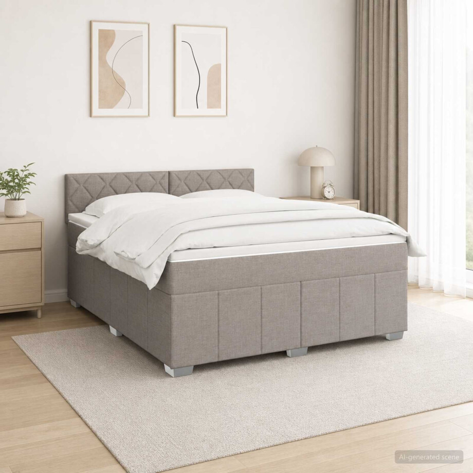 vidaXL Boxspringbed met matras met hoofdeinde Taupe 180 x 200 cm Stof afbeelding 1