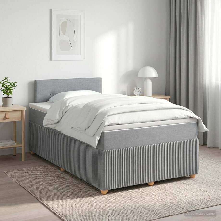 vidaXL Boxspringbed met matras Lichtgrijs 120 x 200 cm Stof afbeelding 1