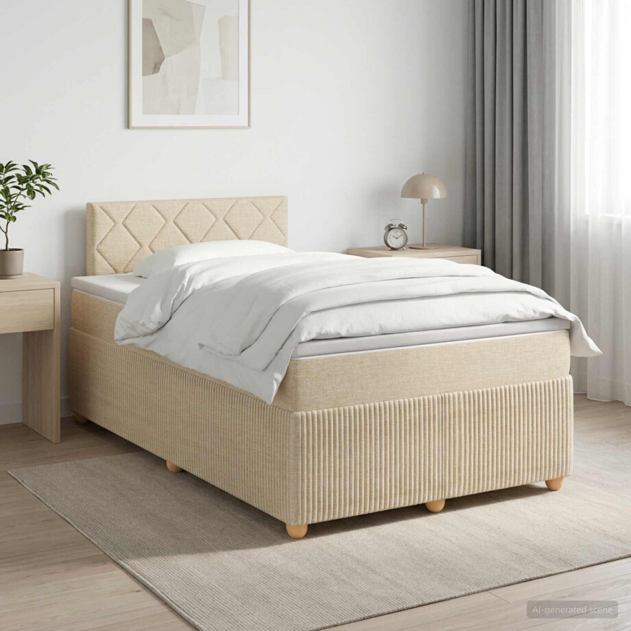 vidaXL Boxspringbed met matras Crèmekleurig 120 x 190 cm Stof afbeelding 1