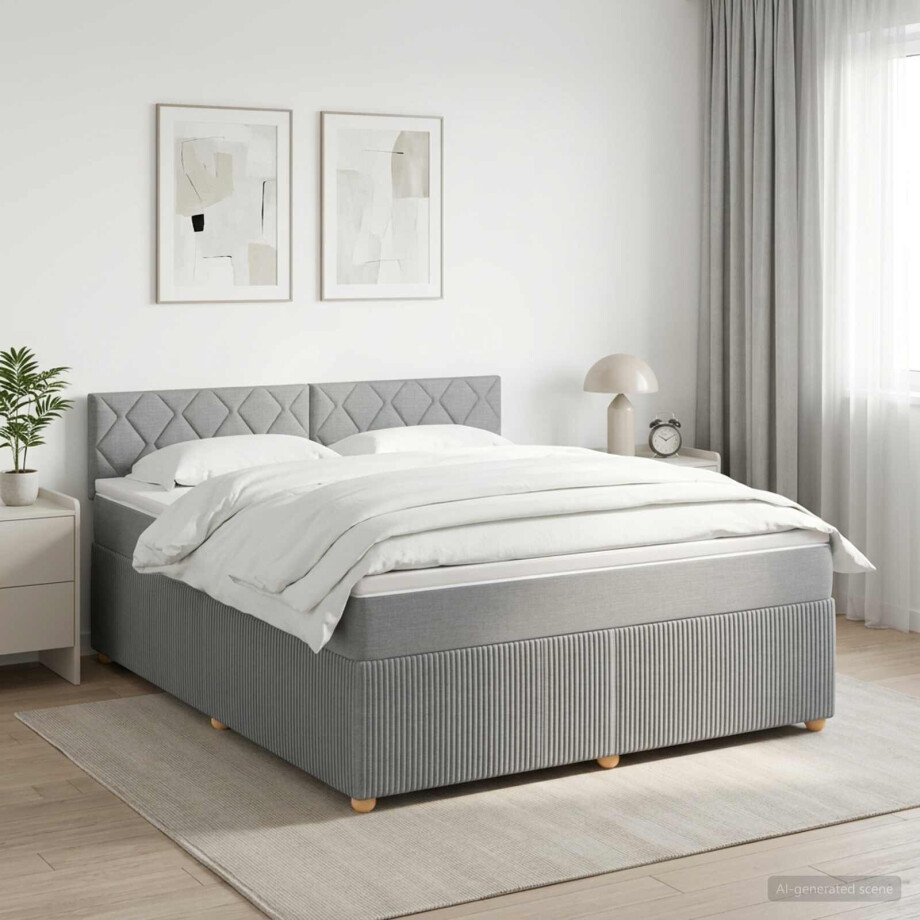 vidaXL Boxspringbed met matras Lichtgrijs 180 x 200 cm Stof afbeelding 1