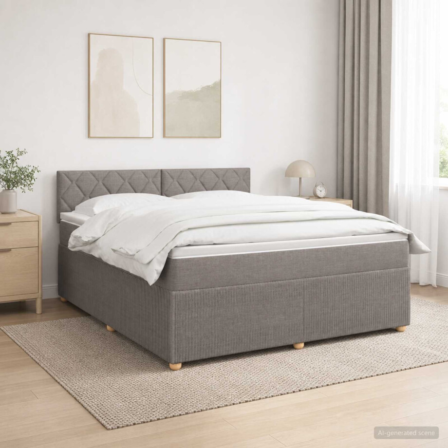 vidaXL Boxspringbed met matras met hoofdeinde Taupe 160 x 200 cm Stof afbeelding 1