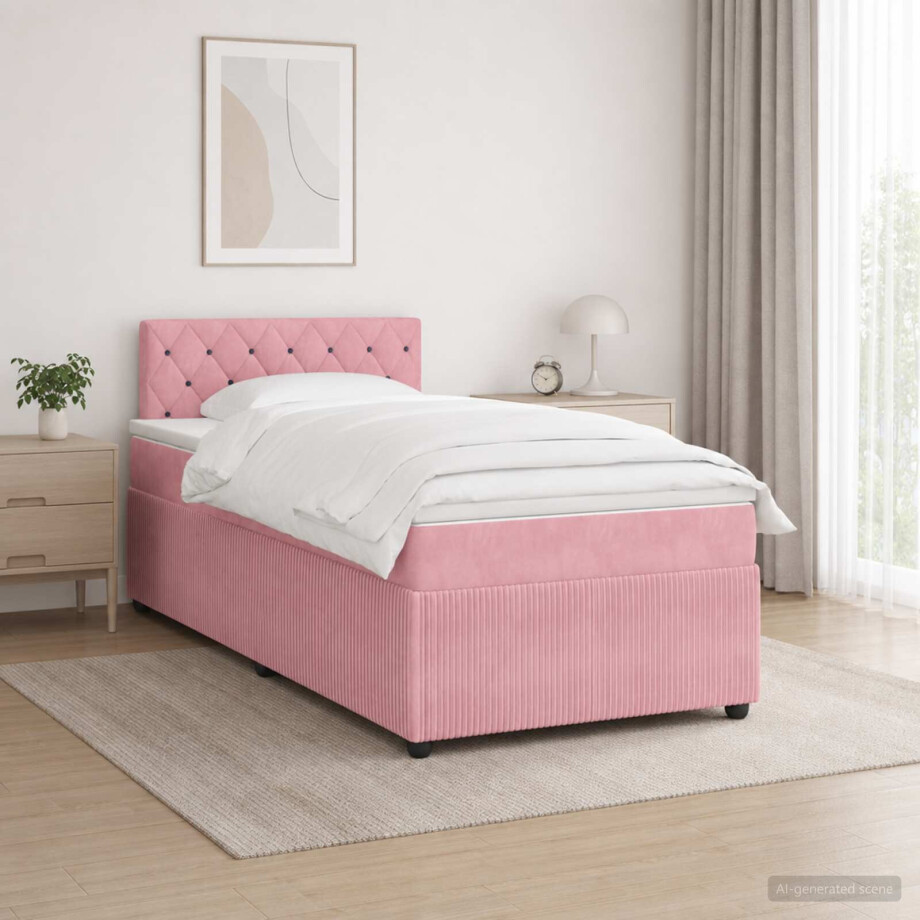 vidaXL Boxspringbed met matras Roze 120 x 190 cm Fluweel vidaXL Boxspringbed met matras Roze 120 x 190 cm Fluweel afbeelding 1