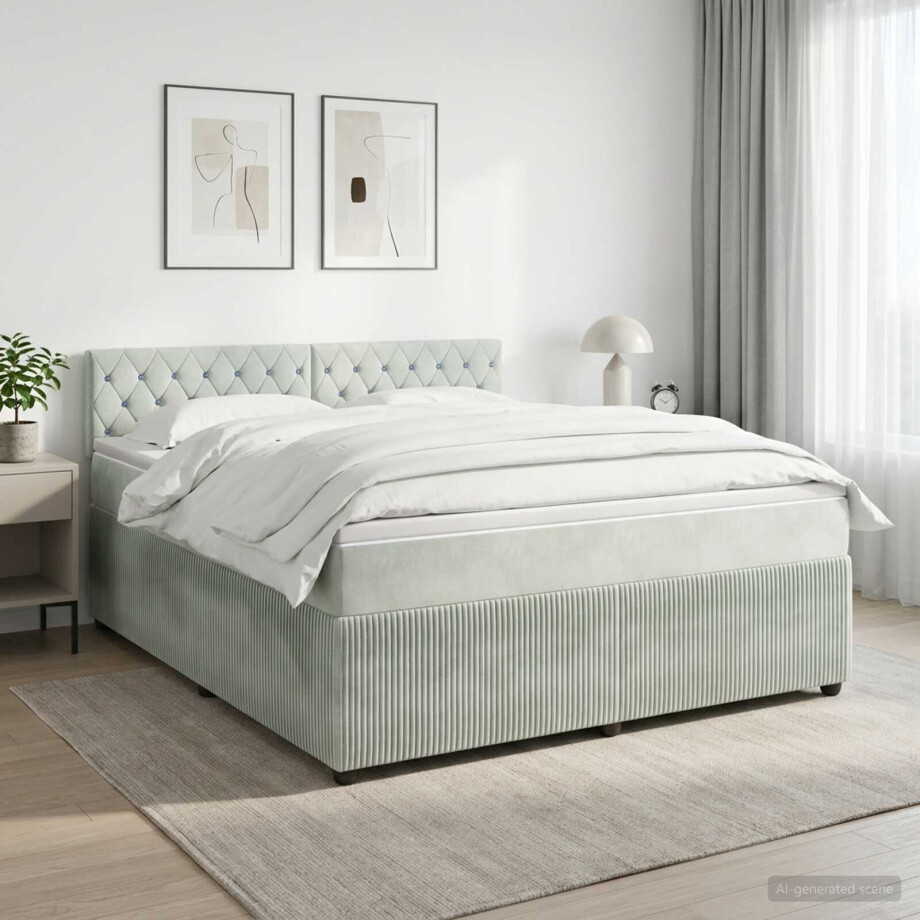 vidaXL Boxspringbed met matras Lichtgrijs 180 x 200 cm Fluweel afbeelding 1