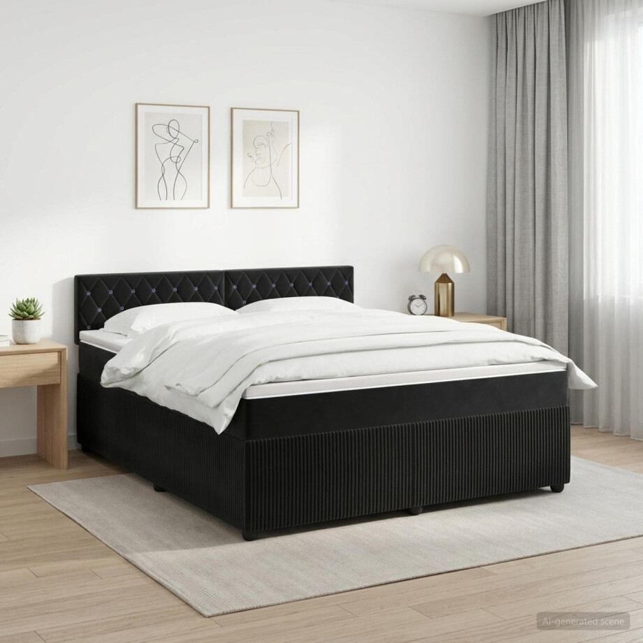 vidaXL Boxspringbed met matras Zwart 180 x 200 cm Fluweel afbeelding 1